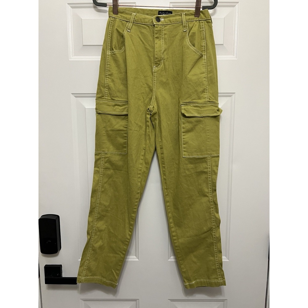 Hunter & Brown Lime Green Womens Small Wide Leg Cargo Grunge Pants Boho Wear - Picture 1 of 6
